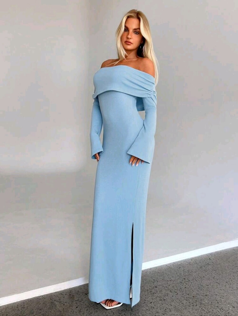 SHEIN Off-Shoulder Ribbed Maxi Dress